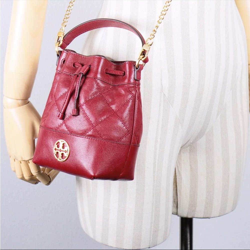 Tory Burch Willa Quilted Leather Mini Bucket Bag - Red